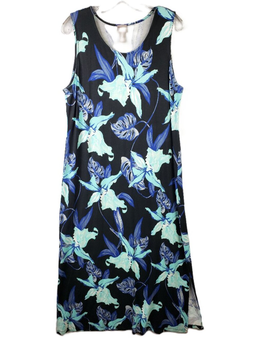 Chico's Floral Maxi Dress Sleeveless Rayon Stretch size L Resortwear Boho Beach